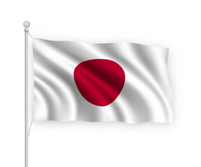 3d waving flag Japan Isolated on white background.