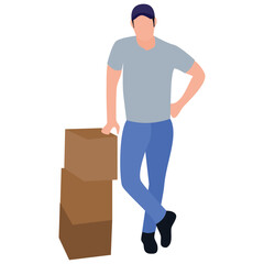 
Male avatar with cardboard, logistics flat icon 
