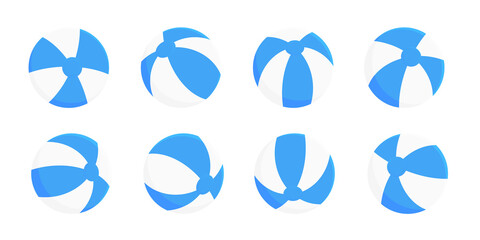 Inflatable beach ball flat style design vector illustration collection set isolated on white background. Retro styled inflatable toy for summer games or holidays.