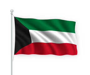 3d waving flag Kuwait Isolated on white background.