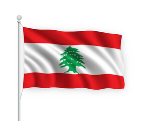 3d waving flag Lebanon Isolated on white background.