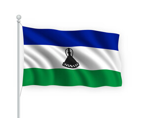 3d waving flag Lesotho Isolated on white background.