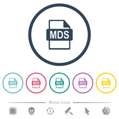 MDS file format flat color icons in round outlines