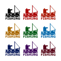 Obraz premium Simple fishing boat icon, color set