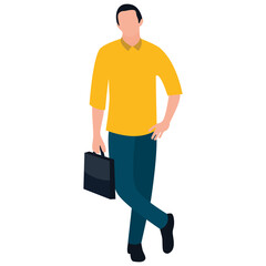 
Businessman holding portfolio bag flat icon design 
