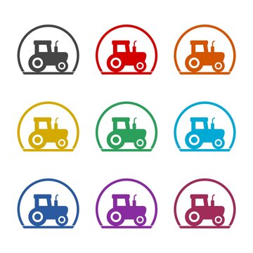 Simple Tractor circle icon, color set