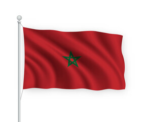 3d waving flag Morocco Isolated on white background.