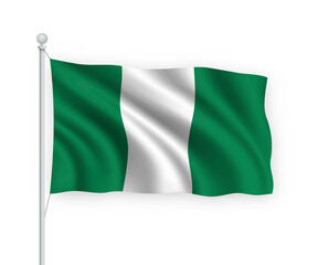 3d waving flag Nigeria Isolated on white background.