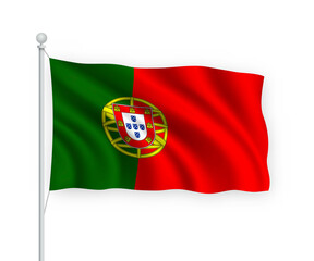 3d waving flag Portugal Isolated on white background.