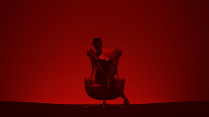 Red Woman at the Gates of Hell in a Corset and Top Hat with Black Wings Standing 3d Illustration