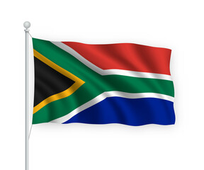 3d waving flag South Africa Isolated on white background.