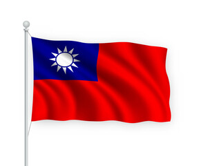 3d waving flag Taiwan Isolated on white background.