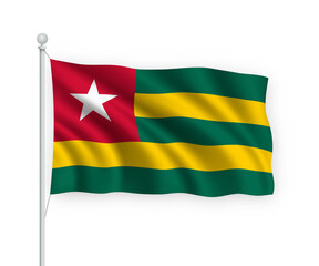 3d waving flag Togo Isolated on white background.