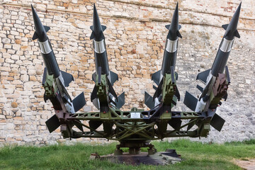 Belgrade, Serbia-August 27, 2020: Rocket system S-125M Neva-M with four missiles. Soviet...
