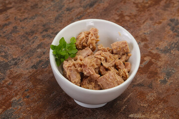 Canned tuna fish in the bowl