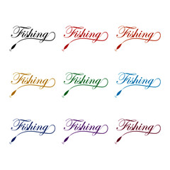 Unique fishing logo template. Fishing icon, color set