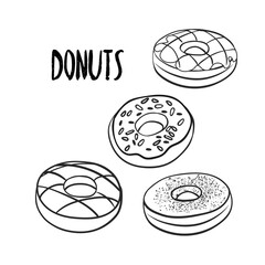 Outline donuts black and white objects on white background vector illustration