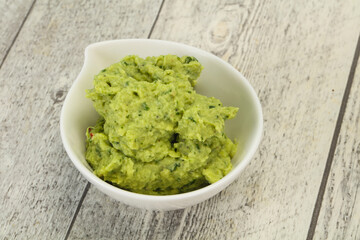 Avocado guacamole sauce with chili pepper