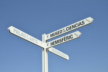 Spanish signpost with blue sky in Valencia