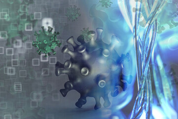coronavirus model isolated on black background, micro virus photo