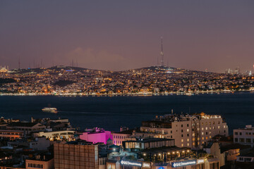 ISTANBUL, TURKEY - Sep 02, 2020: Istanbul at night full of li