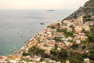 The town of Positano from the God's path (Sentiero degli dei) between Positano and Amalfi on the Amalfitan Coast (Costiera amalfitana) in Campania, Italy, Europe