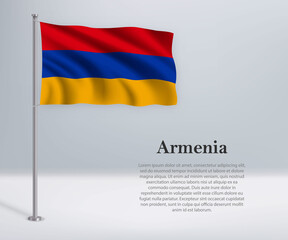 Waving flag of Armenia on flagpole. Template for independence day
