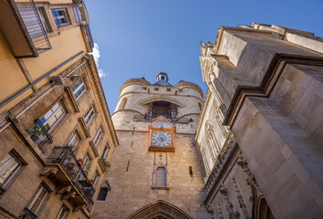 The Big Bell of Bordeaux, France. It is the belfry of the old town hall. The gate and the towers, known as the Grosse Cloche, are classified as historic monuments