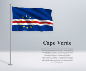 Waving flag of Cape Verde on flagpole. Template for independence day