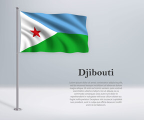 Waving flag of Djibouti on flagpole. Template for independence day
