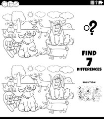 differences educational game with dogs coloring book page