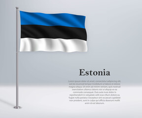Waving flag of Estonia on flagpole. Template for independence day