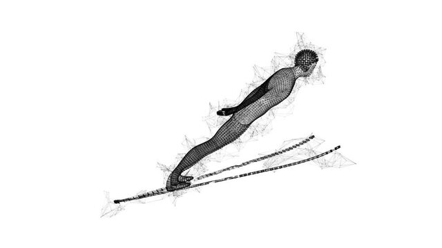 Ski jumper sportsman. Wireframe low poly mesh cyberspace grid science and technology Available in FullHD and HD video