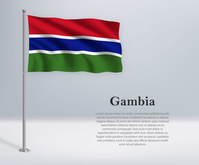 Waving flag of Gambia on flagpole. Template for independence day