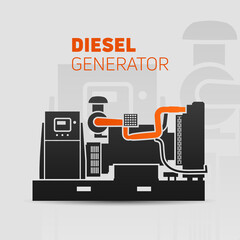 Diesel generator illustration template. Easy to edit, change size, color. - obrazy, fototapety, plakaty