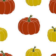 Orange and yellow pumpkins on a white background. Vector seamless pattern. 