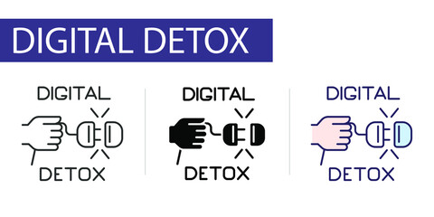 icons set, digital detox, turning off electrical appliances