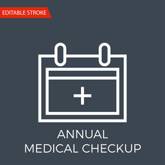 Annual Medical Checkup Thin Line Vector Icon. Flat Icon Isolated on the Black Background. Editable Stroke EPS file. Vector illustration.
