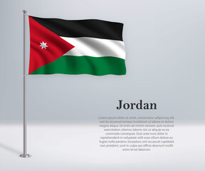 Waving flag of Jordan on flagpole. Template for independence day