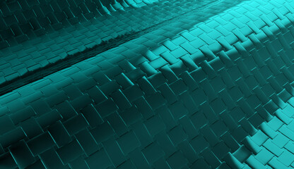 3d rendering. modern dark light blue metal square tiles background.