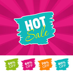 Hot sale color banner and 50%, 60%, 70% & 80% Off Marks.