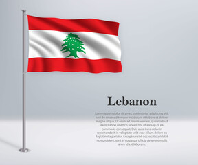 Waving flag of Lebanon on flagpole. Template for independence day