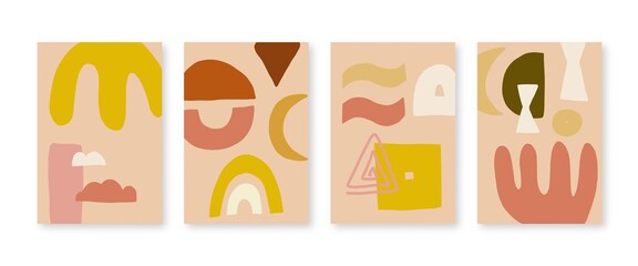 Modern minimal covers set. Contemporary poster design. Colorful vector collages with hand drawn organic shapes, textures and graphic elements.