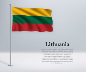 Waving flag of Lithuania on flagpole. Template for independence day