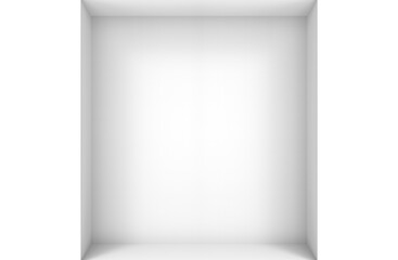 3d rendering. Empty modern simple minimal white corner room box wall design background.