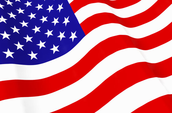 3d rendering. waving United State of America National Flag wall background.
