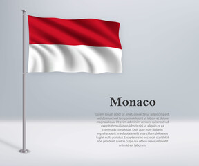 Waving flag of Monaco on flagpole. Template for independence day