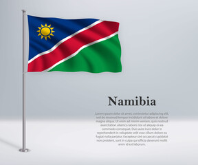 Waving flag of Namibia on flagpole. Template for independence day