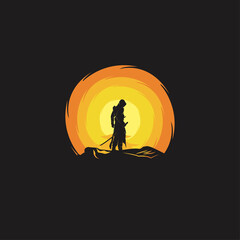 assassins on sunset illustration logo design template