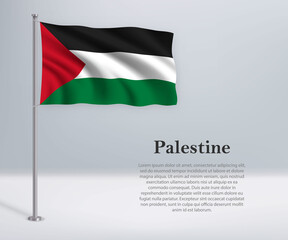 Waving flag of Palestine on flagpole. Template for independence day